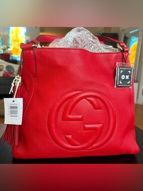 Gucci Red Leather Soho Bag with Embossed GG